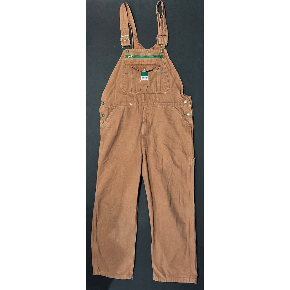 Liberty Brown Workwear Overalls Mens 38x30 Carpenter Canvas Distressed